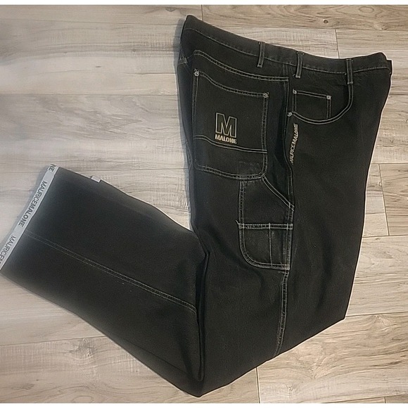 Maurice Malone Jeans 38x33 Black Washed Grunge Hip Hop Y2K Skater 100% Cotton - Picture 1 of 11